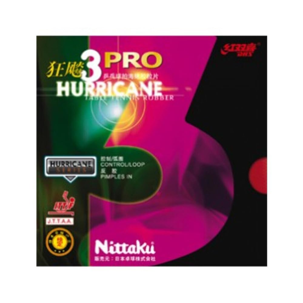 Nittaku Table Tennis Hurricane Pro Thick Rubber, 3, Inverted, Adhesive, NR-8678 (Speed), Black,