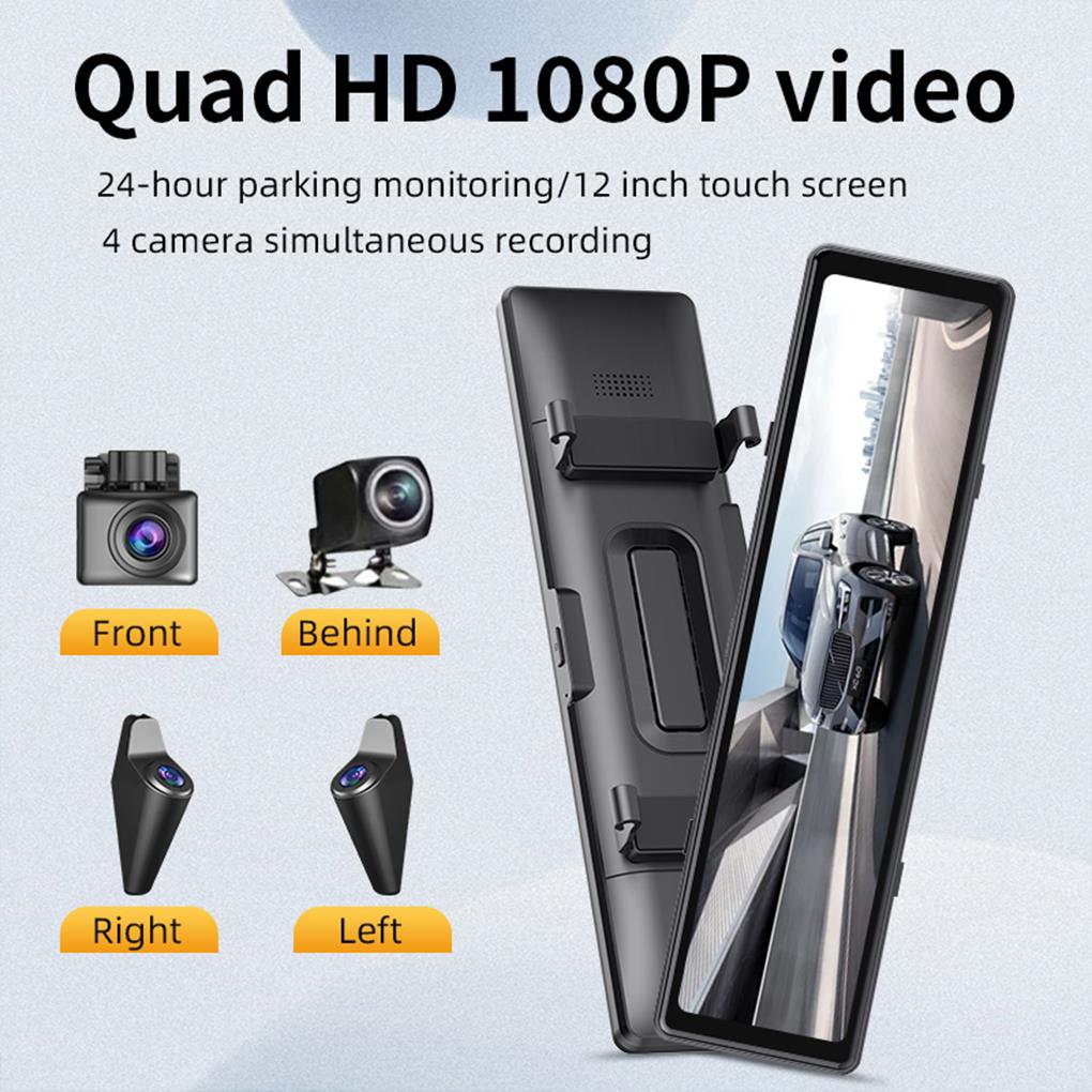 12inch Rearview Dash Cam 1080P 30FPS Ips Screen 4-CH WiFi Rear Cam Gps Mirror Car Recorder Stream Media Car DVR