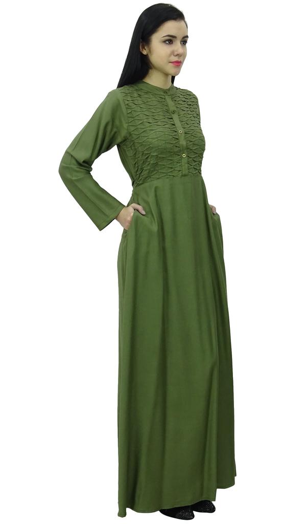 Bimba Женское черное платье-джильбаб с воротником-стойкой и карманами, длинный рукав-10