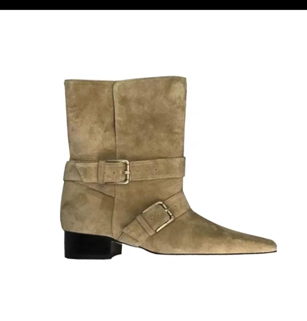 Модные заостренные носки, массивные женские ботильоны из замши, модная дизайнерская обувь для ходьбы, женская зимняя тенденция 2025 года, элегантное платье Mujer Zapatos