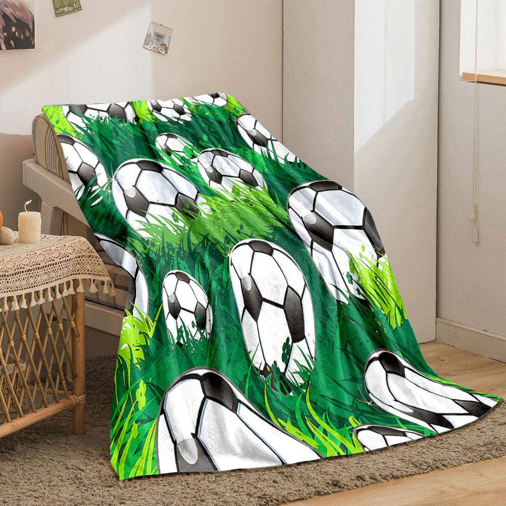 Soccer Balls in Green Grass print blanket soft and cozy perfect for the living room bed sofa or a nap,gift