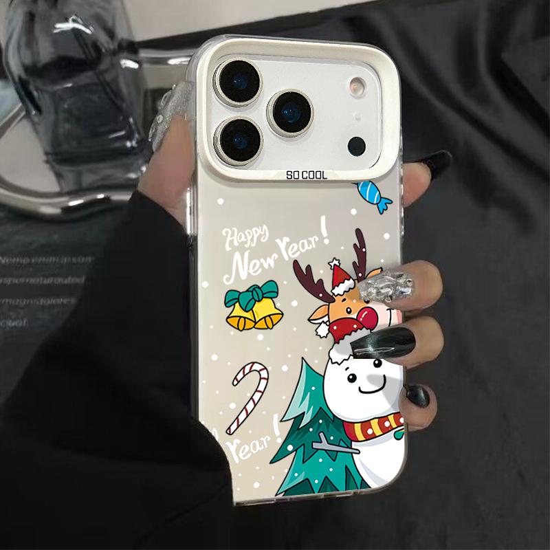 Plush Reindeer and Christmas Snowman Design IMD Hard Case For iPhone 17 Pro Max Air 16 15 14 13 Shockproof Cover