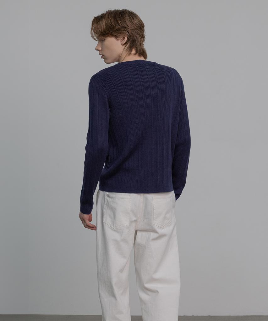 DECOROSO Mix Ribbed Round Cardigan [Navy]