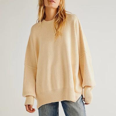 Осень-зима, новый свободный пуловер, женские свитера, модный вязаный свитер с длинным рукавом и круглым вырезом для женщин, повседневный однотонный трикотаж больших размеров, топы 24655
