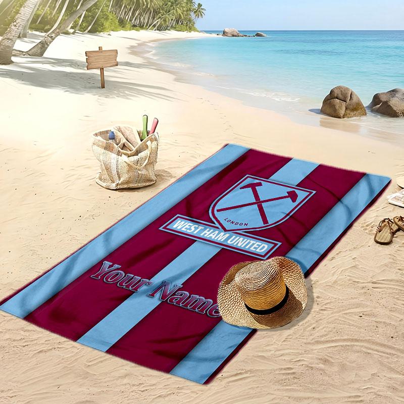 West Ham United FC Personalized Printed Beach Towel Soccer Logo Support Custom Name Text Absorbent Towel For Sport Travel Special Gift