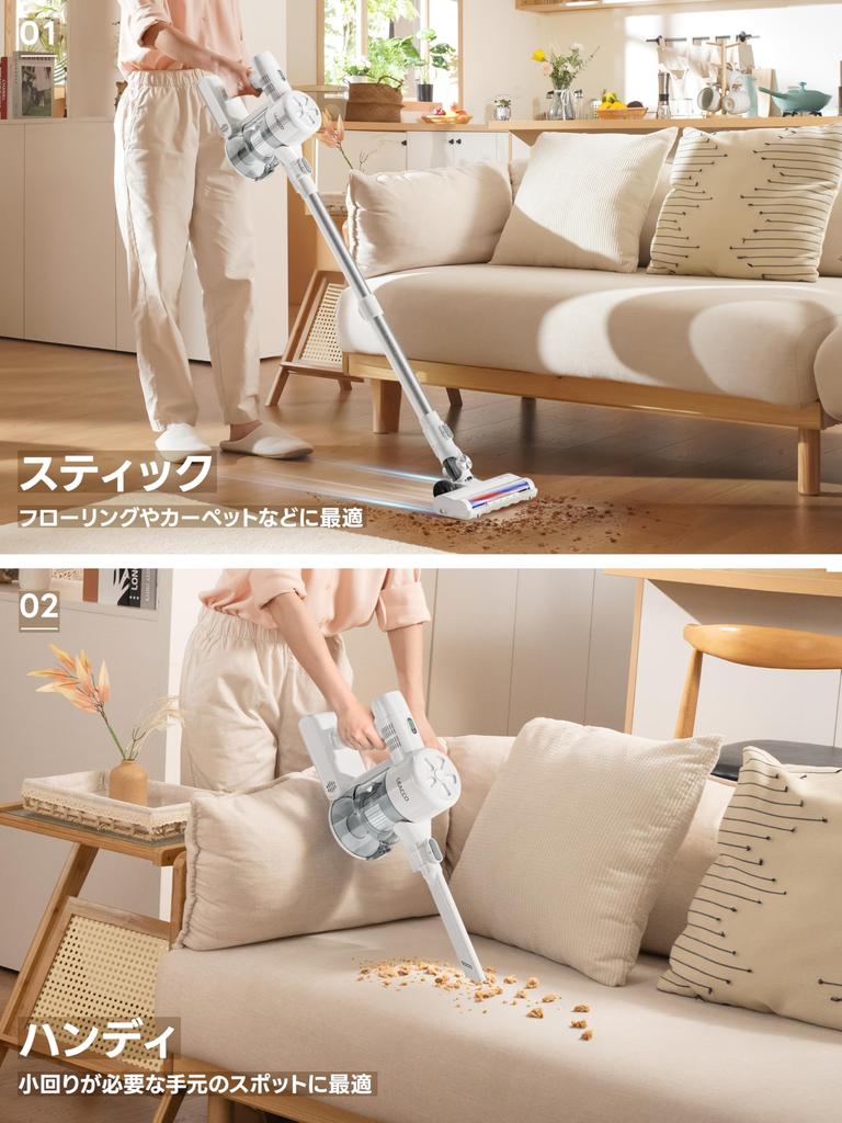 Беспроводной пылесос 38000 Па Беспроводной пылесос Leacco Cyclone 3-ступенчатая мощность всасывания 45 минут работы Легкий пылесос Stick 10 ступеней