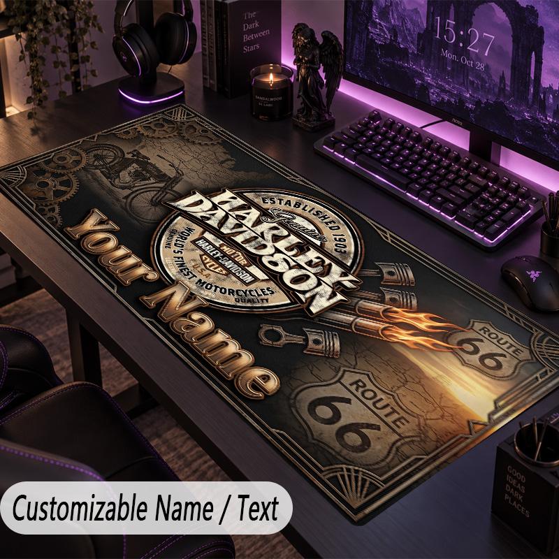 Large Mouse PadHarley-Davidson Custom Name Text Personalized Desk Mat Non Slip Gaming Pad