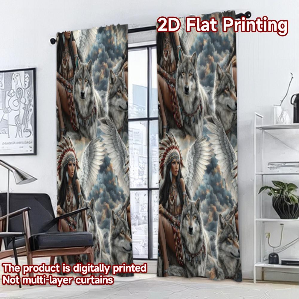 2D FLAT PRINTING 2pcs Curtains (Without Rod) with Wolves Minimalist Chic Curtains Durable Polyester Curtains Present Ldeal for