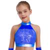 Girls Sleeveless Mock Neck Dance Crop Top Glitter Sequin Patchwork Keyhole Back Design Performance Top