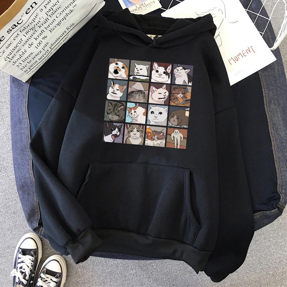 Funny Meme Cats Cartoons Print Women Hoody Hip Hop Crewneck