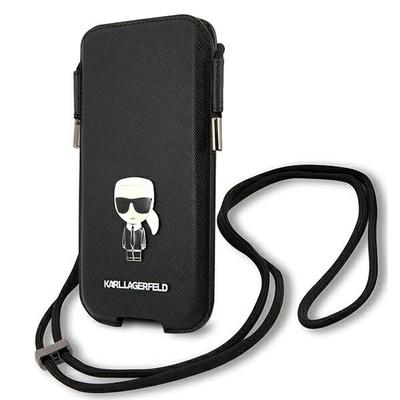 Чехол для iPhone 12 Karl Lagerfeld Saffiano Ikonik Черный