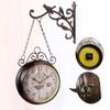 Antique Outdoor Garden Wall Station Metal Clock Double Sided Bird Vintage Retro Round Wall Mount Hanging Home Decor