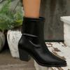 Women's Pointed Toe Chunky Heel Martin Ankle Boots, Slim Fit Mid-Calf Short Boots, Plus Size Fall Winter Shoes