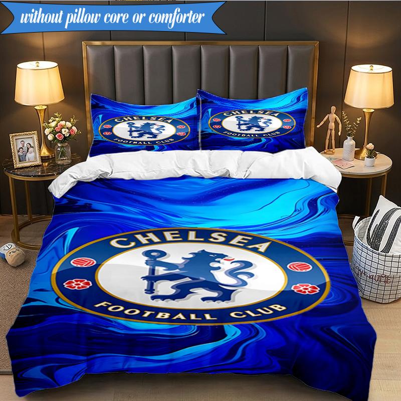 3PCS Chelsea Fc Printed Soft Bedding Set,Including 1pc Duvet Cover And 2pcs Pillowcases Perfect for Bedroom, Dormitory, Fan gift
