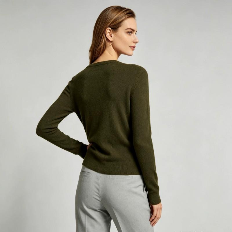 Womens Asymmetrical Hem Knit Sweater With Slanted Button Detail Round Neck Long Sleeve Slim Fit Pullover In Wool Blend