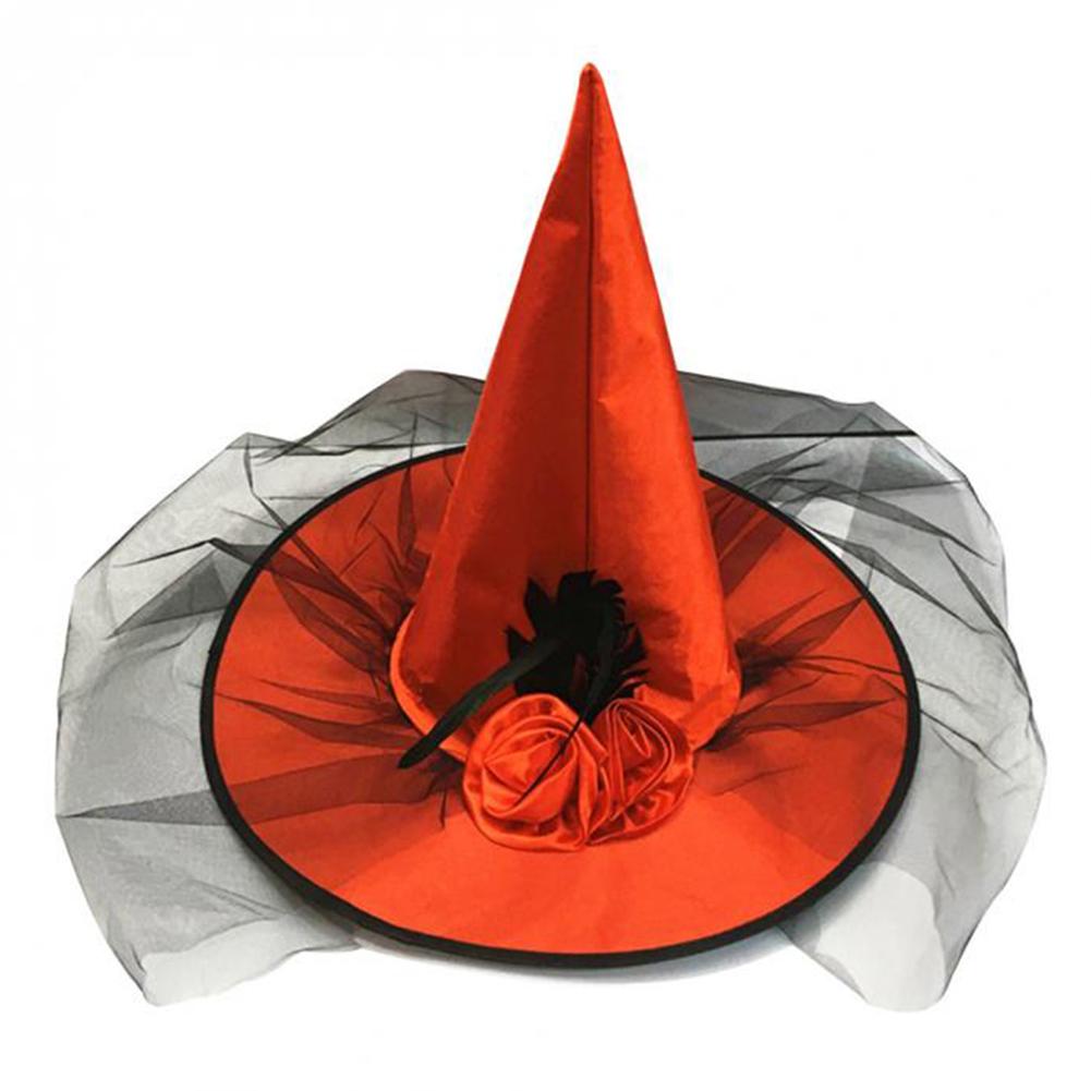 Adult Halloween Costume Ball Party Feather Rose Flower Tulle Veil Net Witch Cap Hat