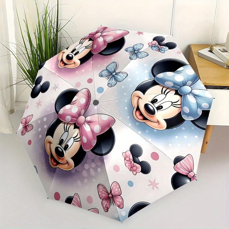 Minnie Mouse, Bow Automatic Opening and Closing Umbrella, Compact Travel Umbrella, Lightweight and Portable, Suitable for Beach Commuting Bu