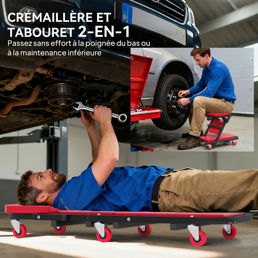 2 In 1 Assembly Roller Board Folding Z Mechanic Crawler Cart Load 150 Kg 101.5 X 40 X 13.5 Cm Rogue