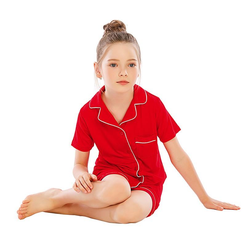 2026 Girls Short Sleeve Shorts Pajama Set Modal Comfort V Neck Kids Homewear