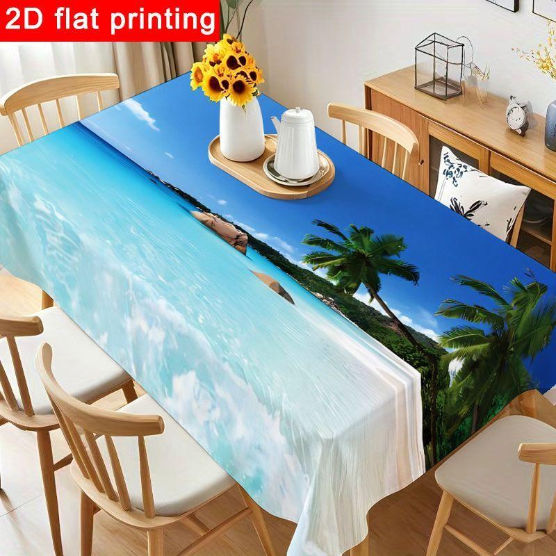 1pc Tropical Beach Tablecloth - Beautiful Ocean Scene Polyester Table Cover, Reusable And Easy to Clean for Birthday Parties, Holiday Gatherings, And