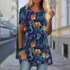 Plus Size Women Spring Autumn Leaves Printed Comfy Short Sleeve Round Collar T-shirt Casual Baggy Mid Length Tee Tops
