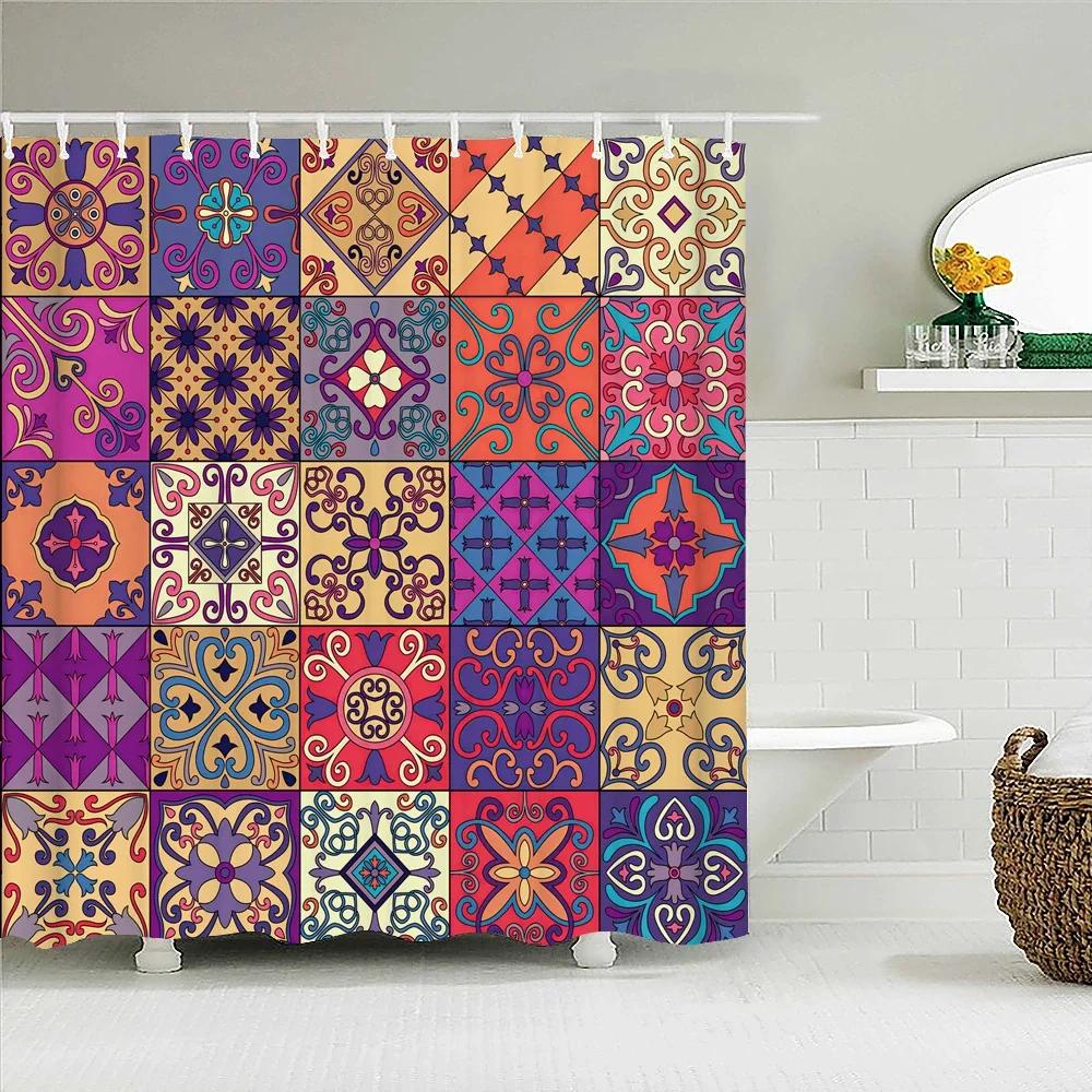 3d Bathroom Curtains Indian Boho Shower Curtains Waterproof Fabric with 12 Hooks Home Decor Washable Bath Screen