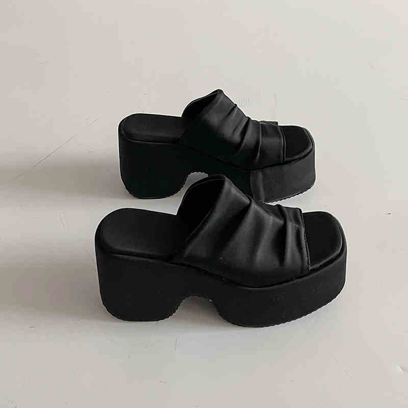 Летняя мода Открытый носок Леопардовый принт Платформа Тапочки на танкетке Женские Туфли на массивном каблуке Zapatos De Mujer