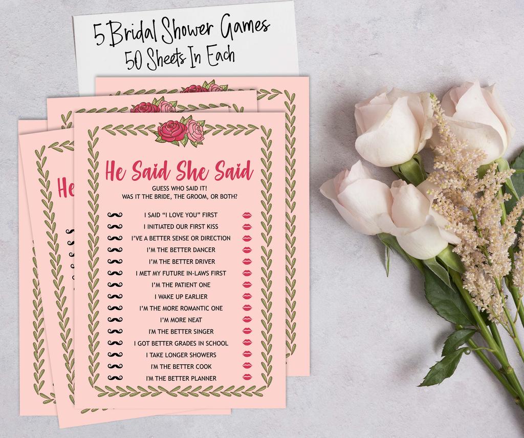 Inkdotpot Bridal Shower Games Set of 5 (Activities for 50 Guests) Floral Theme Fun Bachelorette Party Games Set Bundle