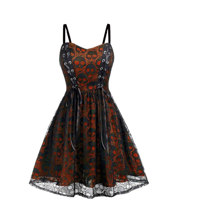 Женское кружевное сетчатое мини-платье без рукавов больших размеров на Хэллоуин в стиле пэчворк