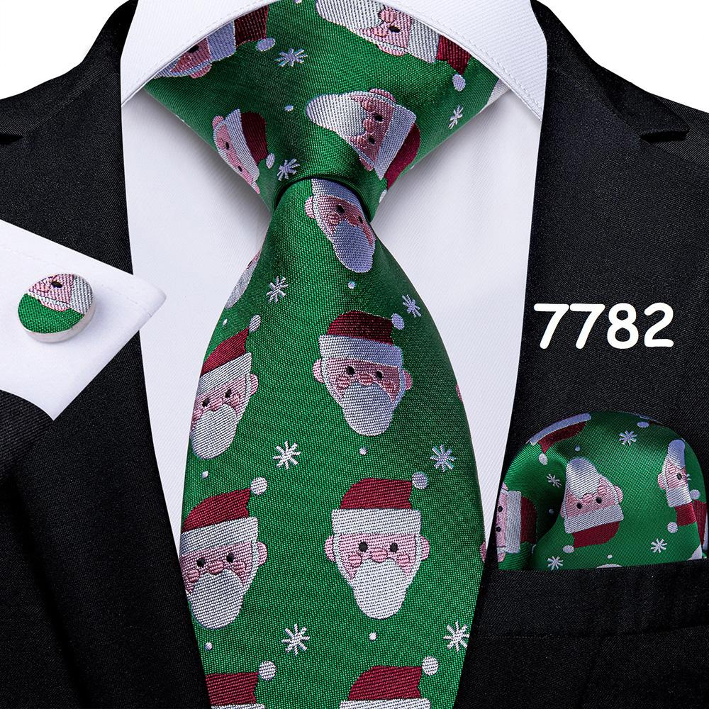 Mens Christmas Tie Set Red Blue Green 8cm Wide Silk Neck Tie Hanky Cufflinks Set Gift For Men Accessories
