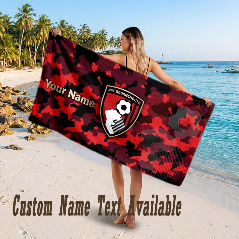 Bournemouth Football Design Beach Towel Custom Text Large Towel for Beach Vacation