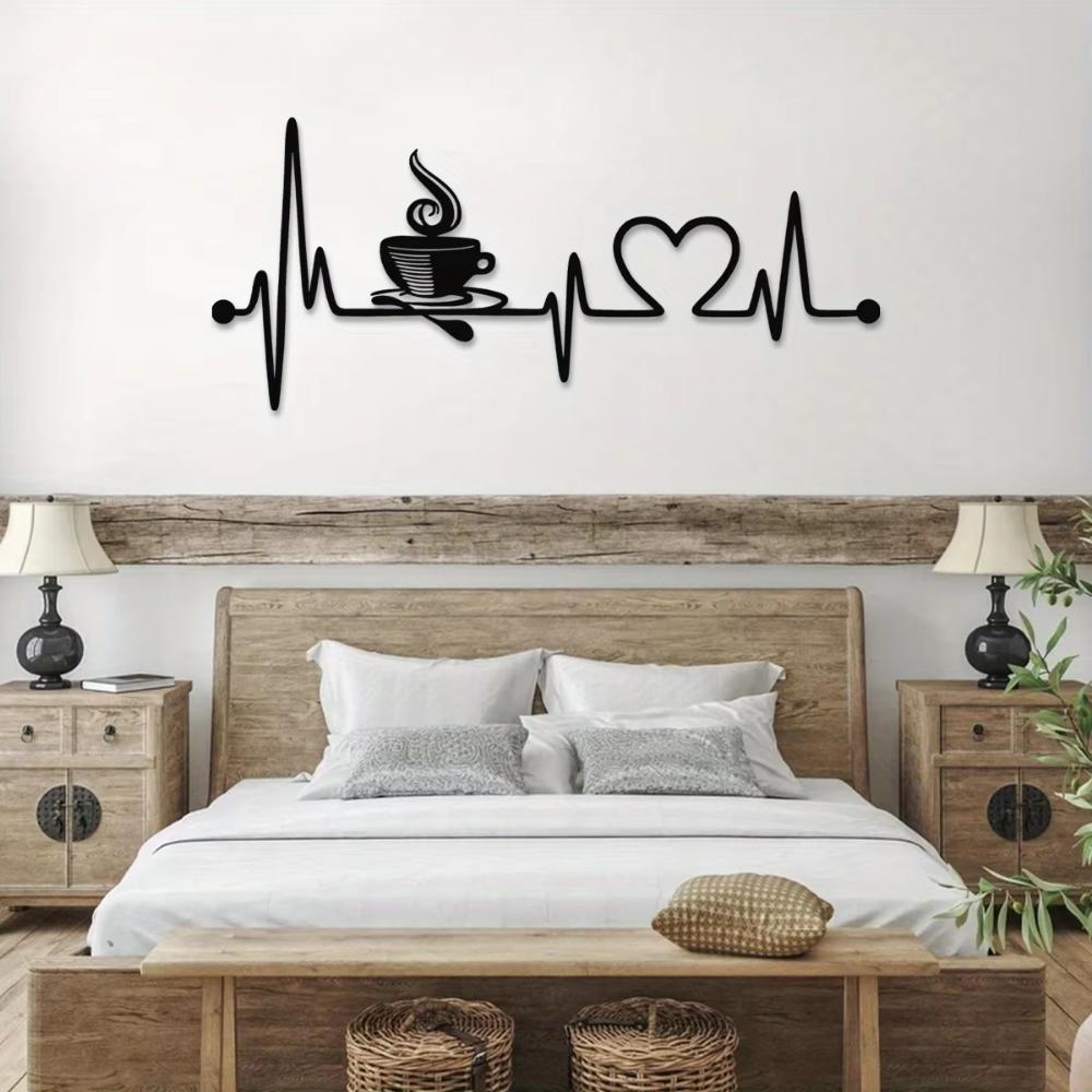 1pc Classic Coffee Heartbeat Metal Wall Sign, Decorative Coffee Lover Stand Art Humorous Bar Counter Decor Home Heartbeat Decor