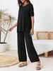 Women's Two Piece Travel Lounge Set Short Sleeve Knit Pullover and Wide Leg Pants Tracksuit