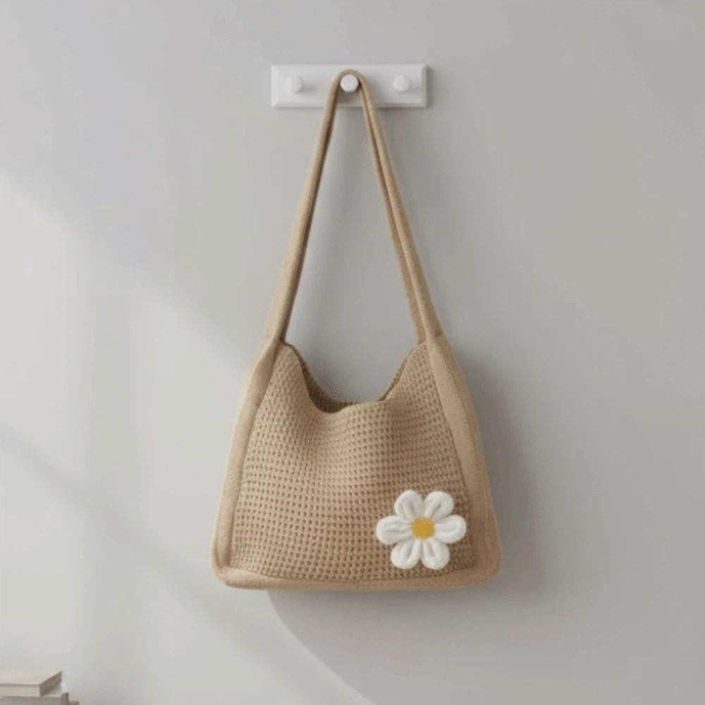 Sweet Knitted Tote Bag Breathable Seaside Vacation Handbag Trendy Crochet Shoulder Bag  Female