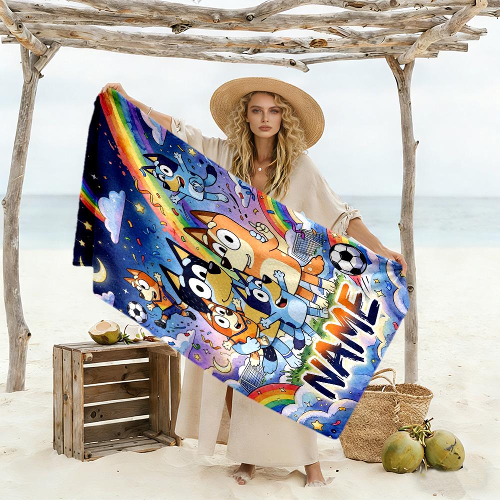 Rainbow Soccer Adventure Customize Your Name Beach Towel High Absorbency & Quick-Dry Suitable for Sports Travel Swimming Yoga Bathroom Beach And Pool