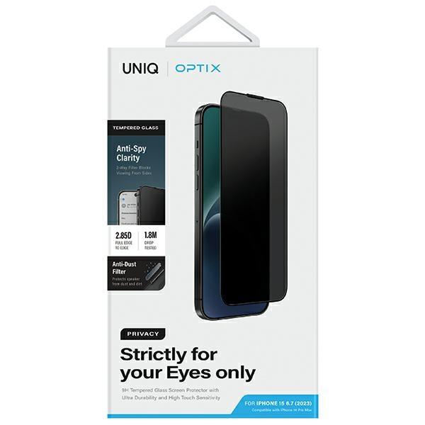 UNIQ Optix Privacy iPhone 15 Plus 6.7" /14 Pro Max 6.7" Privacy Tempered Glass with Applicator