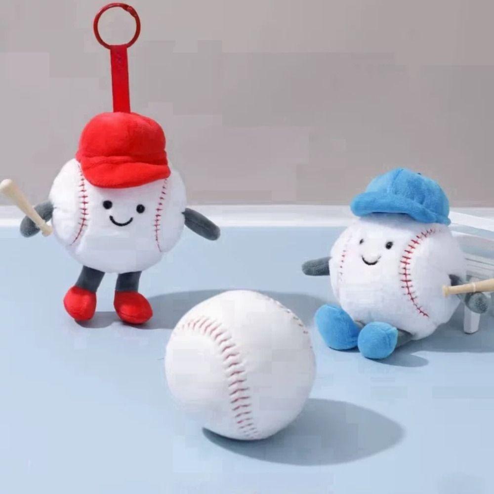 Badminton Baseball Tennis Plush Toys Smiling Face Expression Keychain Birthday Gifts