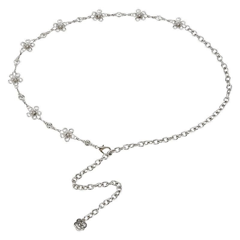High-end Simple Metal Flower Decoration Rhinestone Waist Chain Women's Dress Accessories Temperament Belt Women
