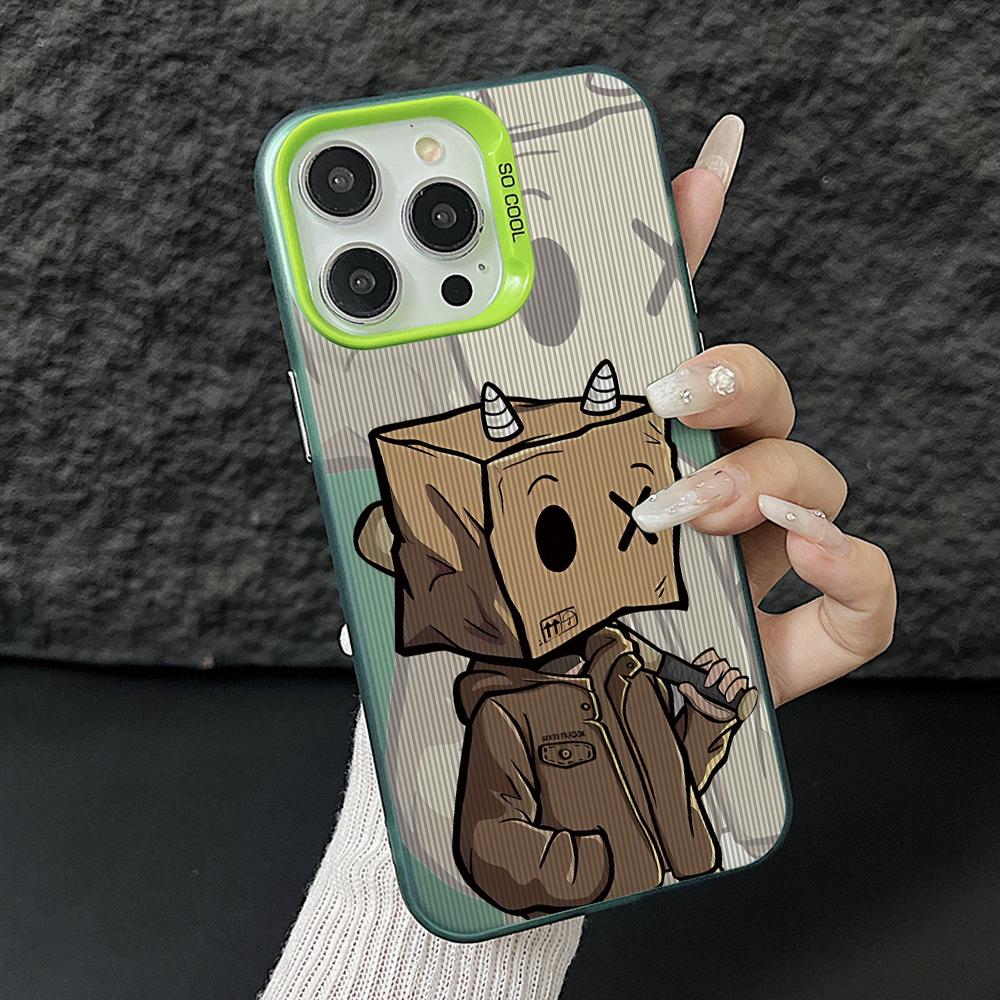 Мультяшный Человек-Коробка Чехол для Телефона для iPhone 17 Air 16 16e 15 14 Plus 13 12 11 Pro Max X Xs XR 8 Цветной Серебристый Жесткий Чехол