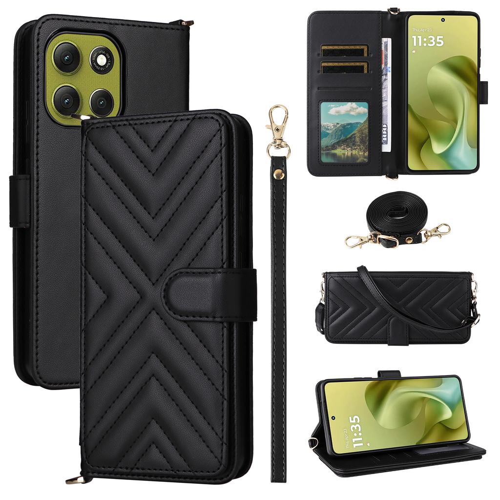 For Motorola Moto G86 5G Case with Shoulder/Wrist Strap Leather Phone Cover Stand Wallet