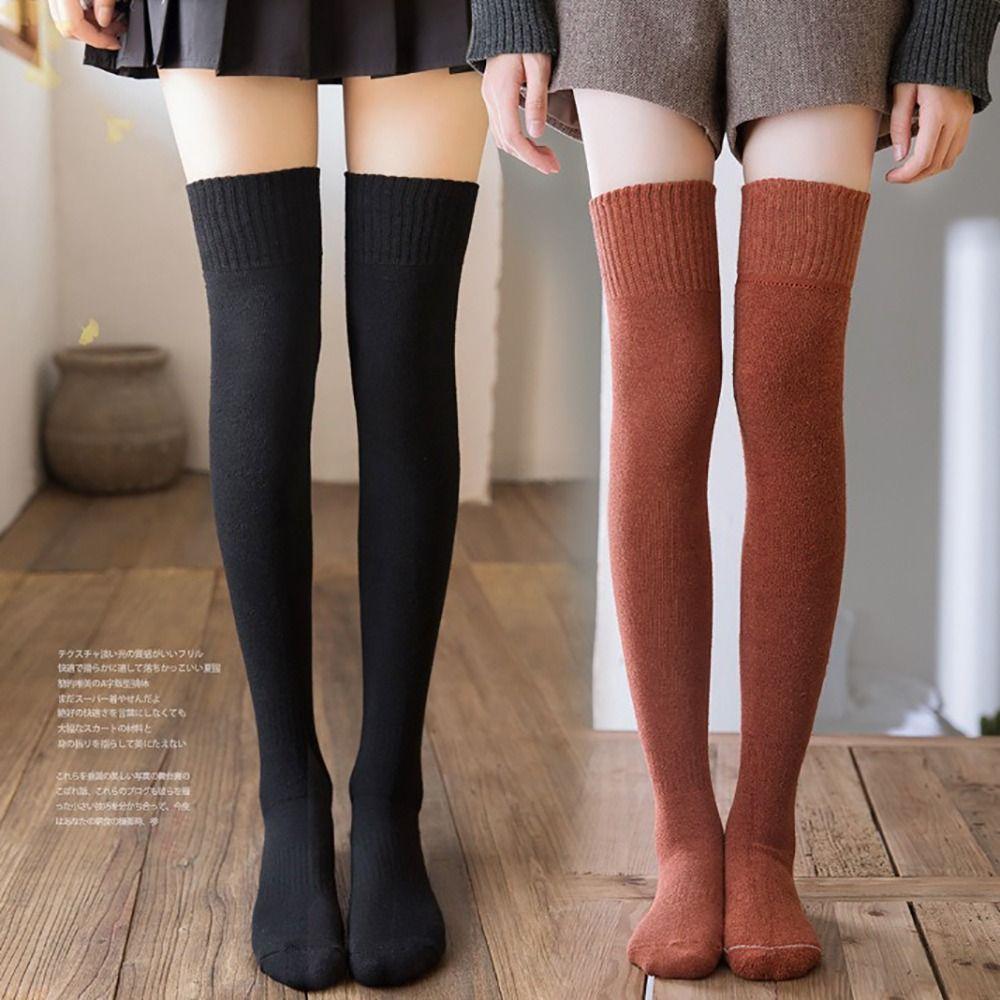 High Elasticity Knee High Socks Solid Color Knitted Stocking Long Tight Stocking Long Socks
