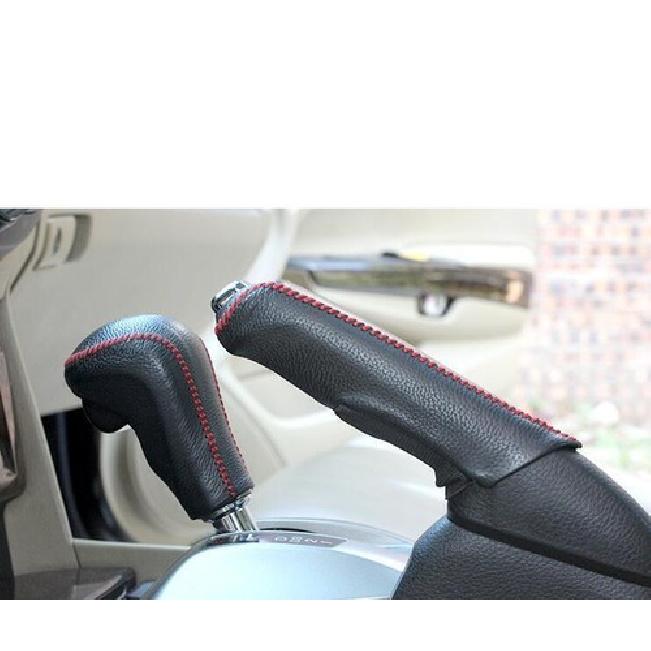 Fit For Honda Accord 2008-2013 Black&Red Leather Shifter Hand Brake Cover Trim