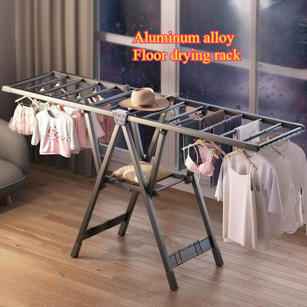 Folding Clothes Rack Indoor and Outdoor Balcony Bedding Drying Artifact Carbon Steel Bedroom Drying Rack Household Drying Pole
