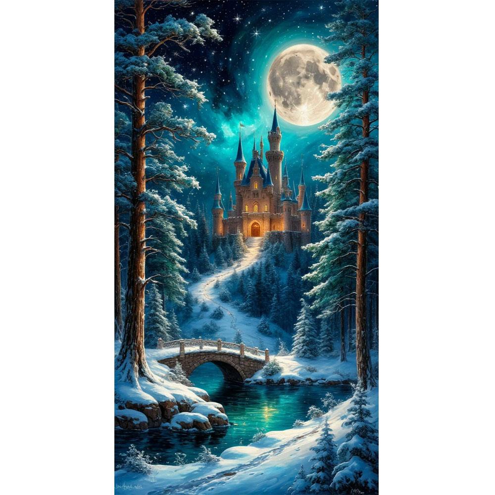 Большой размер Мозаика Сделай сам Полные наборы для рисования бриллиантами Искусство Лес Озера и Луна Вышивка Крестиком Стразы