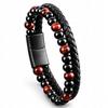 Men' Black Braided Magnetic Leather Bracelet for a Gift, Titanium