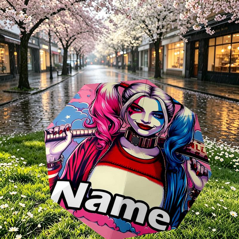 Custom Name Personalized Superhero Print Umbrella, Auto Open Close, 8‑Rib Sturdy Frame, Commute Camping Hiking Use, Birthday Gift