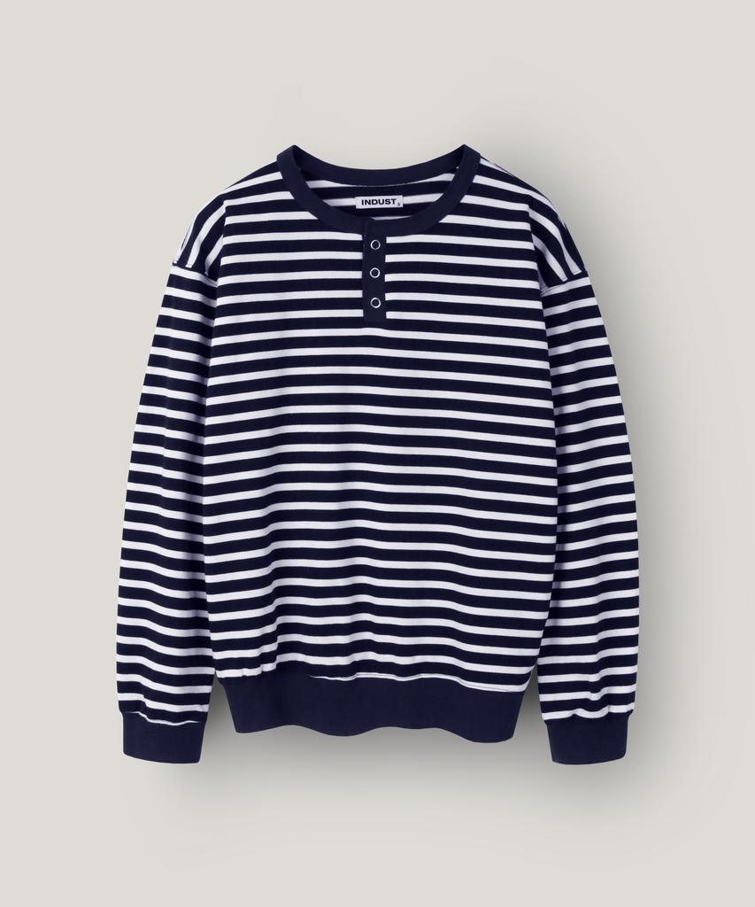 INDUST Striped Henley Neck Sweatshirt_3Color