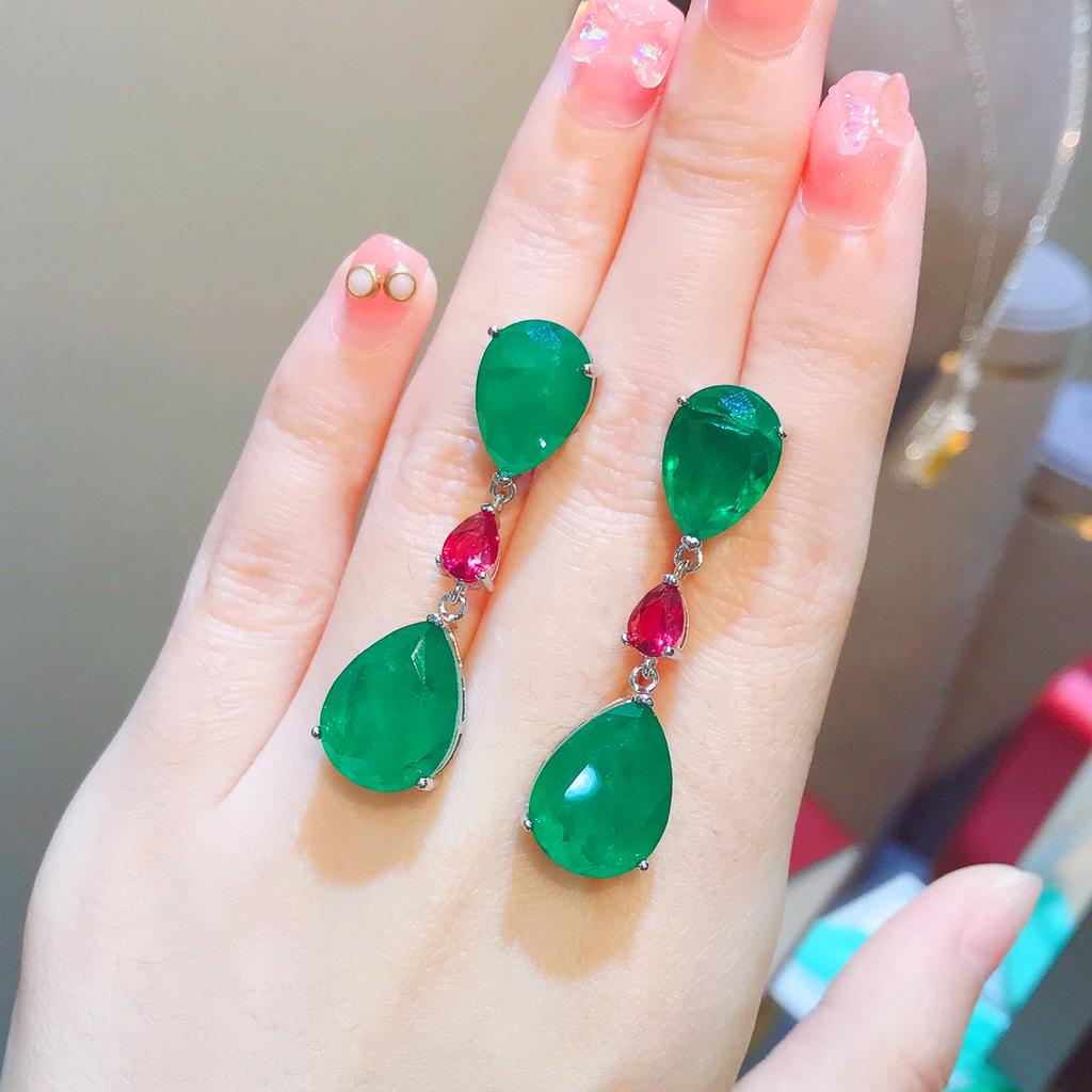 Имитация изумрудных серег для женщин, простые синие серьги Параиба, имитация ювелирных изделий.