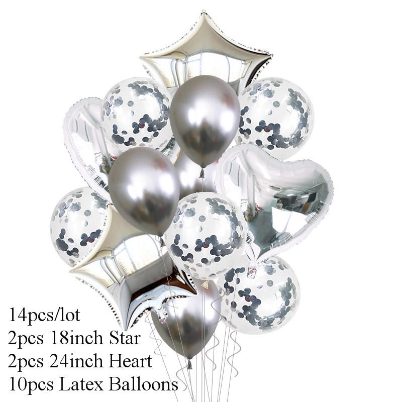 14/20 шт. Мульти конфетти Сердце Звезда Фольгированные шары Baby Shower С Днем Рождения Вечеринка Гелиевые шары Свадебные Годовщины Декор Globos