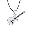 Fashion 316L Stainless Steel Guitar Pendant Necklace for Women Men Simple Black Leather Chain Necklaces Unisex Jewelry
